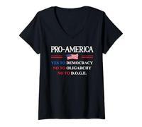 Mujer Yes to Democracy No Oligarchy Fight Resist DOGE Pro America Camiseta Cuello V