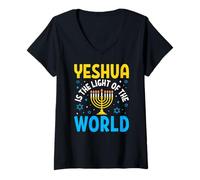 Mujer Yeshúa es la luz del Mundo Camiseta Cuello V