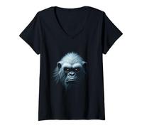 Mujer Yeti Cara Nieve Criatura Montaña Leyendas Arte Camiseta Cuello V