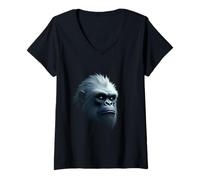 Mujer Yeti Cara Nieve Criatura Montaña Leyendas Arte Camiseta Cuello V