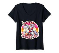 Mujer Yeti Riding Unicorn Merry Christmas Gafas de Sol con Luces Divertidas Camiseta Cuello V