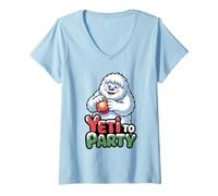 Mujer Yeti To Party Divertido Navidad Abominable muñeco de Nieve Camiseta Cuello V