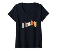 Mujer Yimby Activist Pro Vivienda Sí en el Transporte público de mi Patio Trasero Camiseta Cuello V