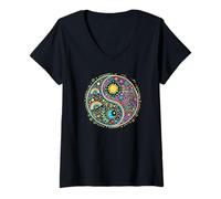 Mujer Yin and Yang Balance. Tai Chi, Qi Gong, Reiki Flow, Colorful Camiseta Cuello V