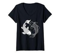 Mujer Yin Y Yang Japonés Koi Fish Arte Espiritual Gráfico Minimal Camiseta Cuello V