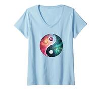 Mujer Yin Yang Feng Shui Ying Yang Zen Taijitu Galaxia Colorida Camiseta Cuello V