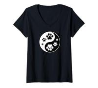 Mujer Yin Yang Huella de Perro Animal Mascota Gato Camiseta Cuello V