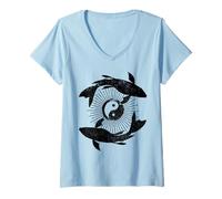 Mujer Yin Yang Japonés Koi Vintage Yoga Zen Budismo Budista Camiseta Cuello V