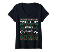 Mujer Yippee Ki-Yay Madre Navidad Suéter Feo Diseño Camiseta Cuello V