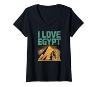 Mujer Yo Amo Egipto Pirámides Esfinge Viajero Camiseta Cuello V