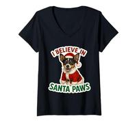 Mujer Yo Creo en Santa Paws Toy Fox Terrier Dog Feliz Navidad Camiseta Cuello V