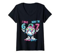 Mujer Yo era 6 Ahora Estoy 7 Béisbol 7 Cumpleaños Niños Niños 67 Meme Camiseta Cuello V