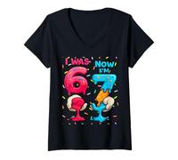 Mujer Yo era 6 Ahora Soy 7 67 Meme Cumpleaños Chica Camiseta Cuello V