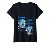 Mujer Yo era 6 Ahora Soy 7 7 cumpleaños Niño Niña Ocean Shark Cumpleaños Camiseta Cuello V