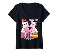 Mujer Yo era 6 Ahora Soy 7 Gatito Gracioso Seis Siete Meme 7 cumpleaños Camiseta Cuello V