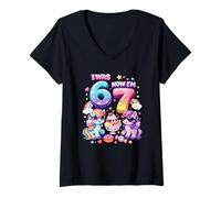 Mujer Yo era 6 Ahora Soy 7 Rainbow Mane Ponies 67 Meme Girls Cumpleaños Camiseta Cuello V