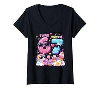 Mujer Yo era 6 Ahora Soy 7 Rainbow Unicorn Ice Cream 67 Meme Cumpleaños Camiseta Cuello V