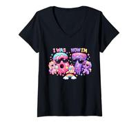 Mujer Yo era 6 Ahora Tengo 7 Cumpleaños 67 Meme Rainbow Ponies Helado Camiseta Cuello V