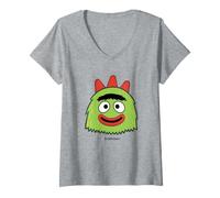 Mujer Yo Gabba Gabba! Brobee Green Character Big Face Camiseta Cuello V