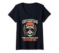 Mujer Yo no elegí a Cat Dad Life Chose Me Chose Me Funny Fur Papa Men Camiseta Cuello V