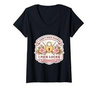 Mujer Yo no escojo peleas I Pick Cerraduras Funny Locksmith Woman Joke Camiseta Cuello V
