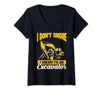 Mujer Yo no Ronco Sueño Operador de Excavadora Divertido Camiseta Cuello V