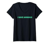 Mujer Yo Salvo a los Animales Camiseta Cuello V