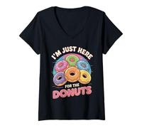 Mujer Yo solo aquí para la diversión de las donas que diga el día Camiseta Cuello V