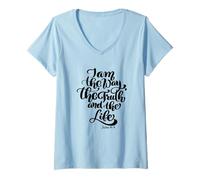 Mujer Yo Soy el Camino: la Verdad, la Vida, Juan, Las Escrituras, versículo de la Biblia, Dios, Las Mujeres Camiseta Cuello V