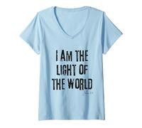 Mujer Yo Soy la Luz del Mundo Juan 8:12 Biblia Fe Camiseta Cuello V