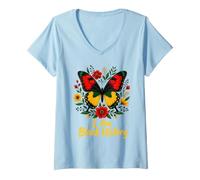 Mujer Yo Soy Negro Historia Floral Mariposa Rastafari Jamaicano Camiseta Cuello V