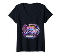 Mujer Yo también Soy Adicto al Synthpop de los 80 Camiseta Cuello V