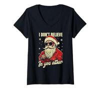 Mujer Yo tampoco creo en ti, gafas de sol geniales de Santa Claus Camiseta Cuello V