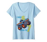 Mujer Yo tenía Seis Ahora Tengo Siete Monster Truck 67 Meme 7 cumpleaños Camiseta Cuello V