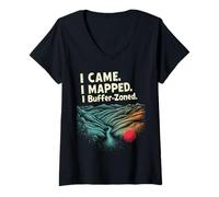 Mujer Yo vine. Mapeé. I Especialista en GIS divertido en zona de búfer Camiseta Cuello V