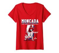 Mujer Yoan Moncada | Jugadores de béisbol de Los Ángeles A | MLBYMO204M Camiseta Cuello V