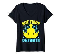 Mujer Yoga But First Drishti Yoga Divertido Camiseta Cuello V