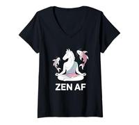 Mujer Yoga Caballo Zen AF Meditación Pose Espiritual Pez Koi Camiseta Cuello V