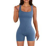 Mujer Yoga Corto sin Mangas Elástico Tank Top Monos Entrenamiento Deporte Romper Trajes Bodycon Pantalones Cortos Pijama Elástico Onesie Pelele 90 E-Girl Y2K Style, azul, S