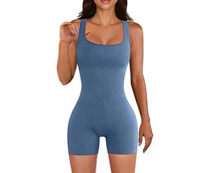 Mujer Yoga Corto sin Mangas Elástico Tank Top Monos Entrenamiento Deporte Romper Trajes Bodycon Pantalones Cortos Pijama Elástico Onesie Pelele 90 E-Girl Y2K Style, azul, S