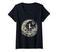Mujer Yoga Disfruta del Viaje Camiseta Cuello V