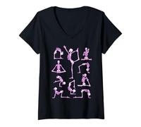 Mujer Yoga Esqueleto Meditando Yogi Posturas Zen Patrón Rosa Camiseta Cuello V