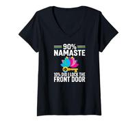 Mujer Yoga Humor 90% Namaste 10% Did I Lock The Door Camiseta Cuello V