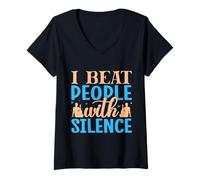 Mujer Yoga I Beat People With Silence Yoga Divertido Camiseta Cuello V