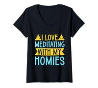 Mujer Yoga I Love Meditating with My Homies Yoga Divertido Camiseta Cuello V