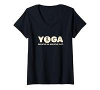 Mujer Yoga Inhalación Exhalación Retro Balance Diseño Camiseta Cuello V