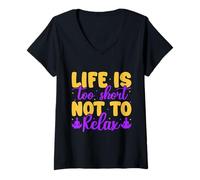 Mujer Yoga Life Too Short Not Relax Yoga Divertido Camiseta Cuello V