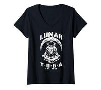 Mujer Yoga Lunar Astronauta Luna Creciente Ciencia Espacial Meditación Camiseta Cuello V