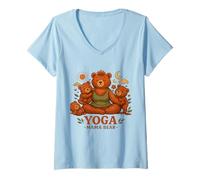 Mujer Yoga Mama Bear - Regalo Divertido para mamás Mindfulness Wellness Camiseta Cuello V