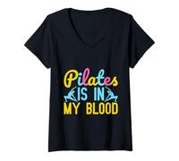 Mujer Yoga Pilates Is In My Blood Yoga Divertido Camiseta Cuello V